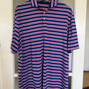 RLX Ralph Lauren Navy, Pink & White Striped Performance Polo